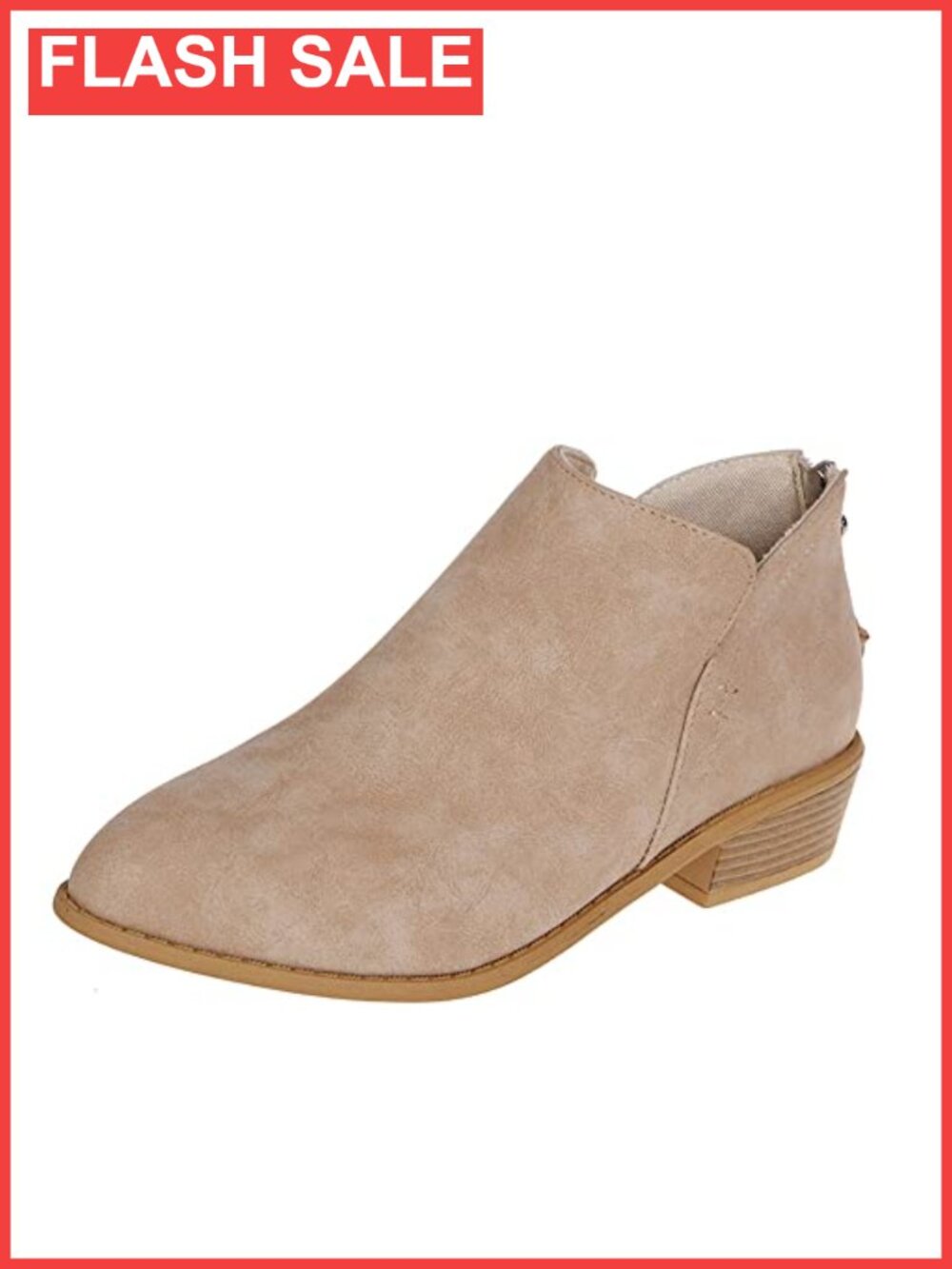 Almond Toe Ankle Booties Chunky Block Heel Back Zipper V Cut